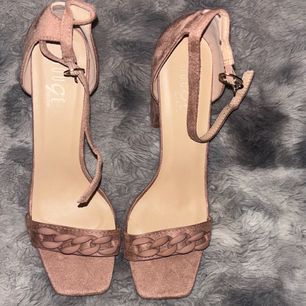 Rouge Dusty Rose Chain-Detail Ankle Strap Heels